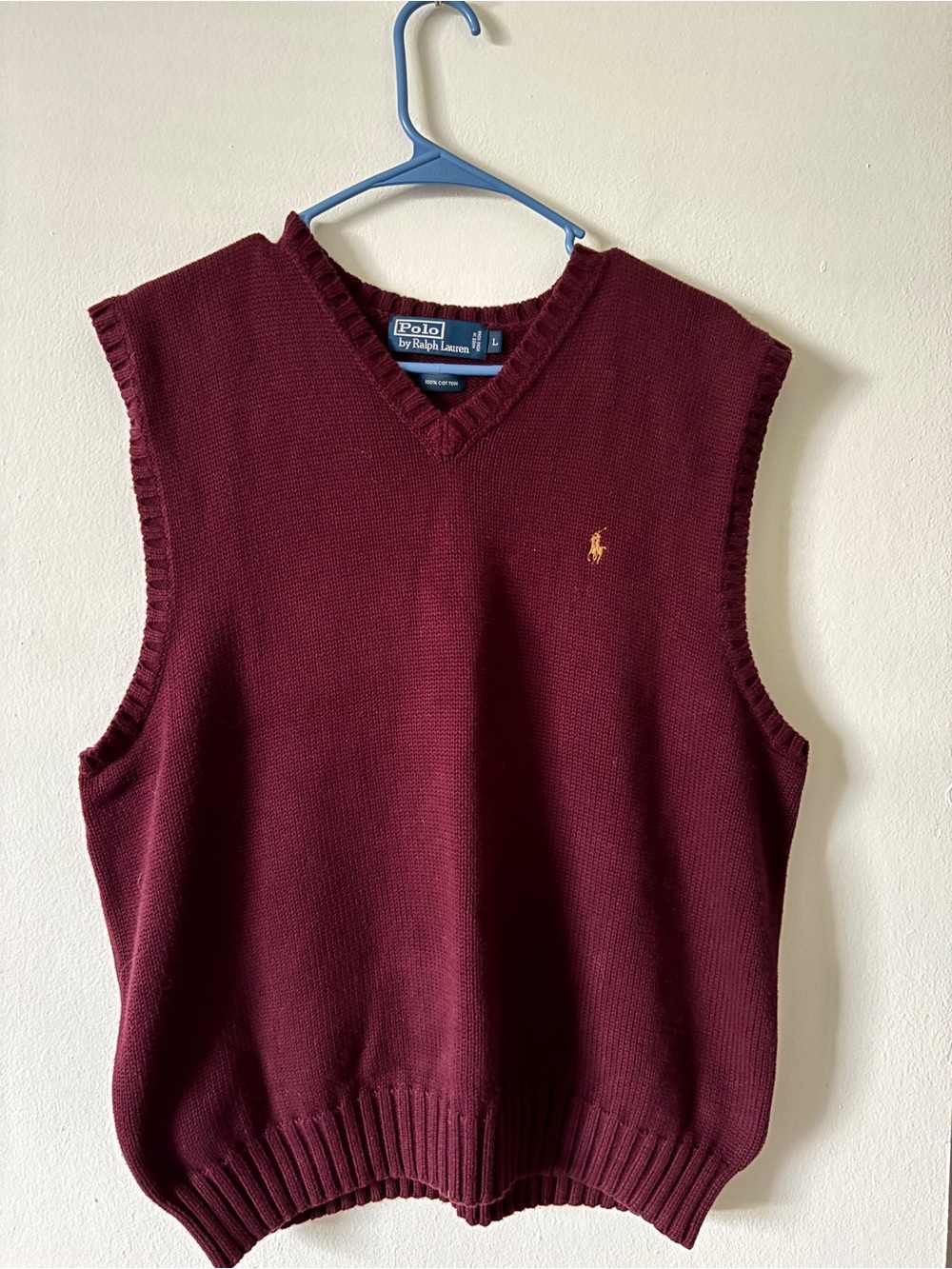 Ralph Lauren Men’s V-Neck Sweater Vest in Burgundy with Gold Pony